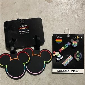 NWT Disney Pride Collection Bag Tags with Rainbow Design and Crocs Jibbets